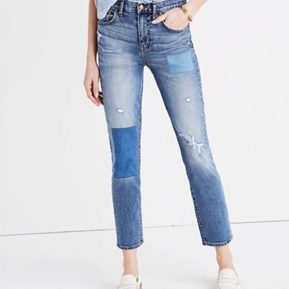 Madewell Cruiser Straight Crop Jeans in Patched Up Edition - sz 26